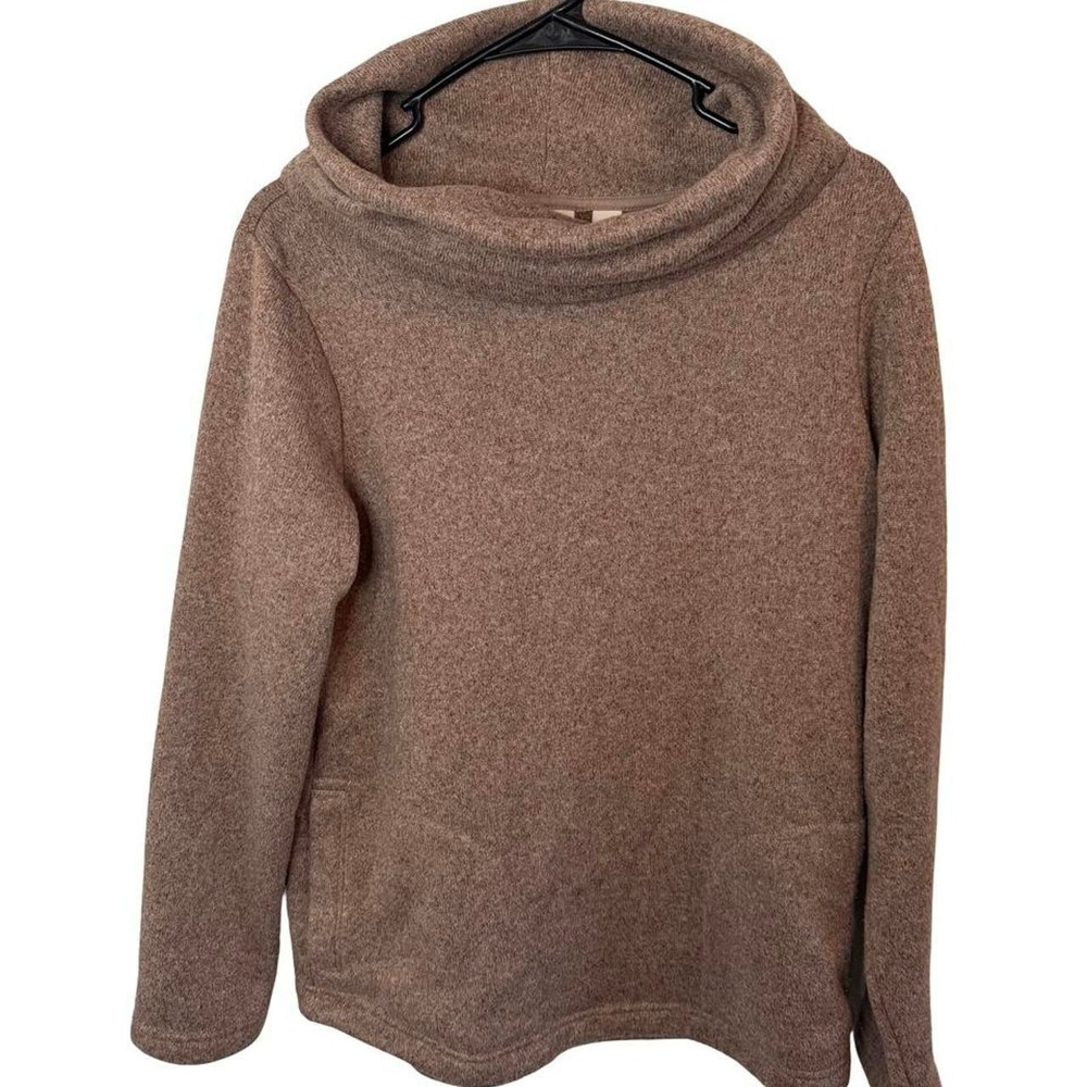 LL Bean Womens Cowl Neck Sweater Fleece Pullover Brown Heathered Medium M